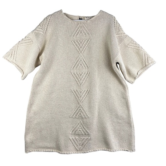 MIRTH Knit Diamond Pattern Short Sleeve Tunic Dress Beige Made in Peru Size L MIRTH Knit Diamond Pattern Short Sleeve Tunic Dress Beige Made in Peru Size L